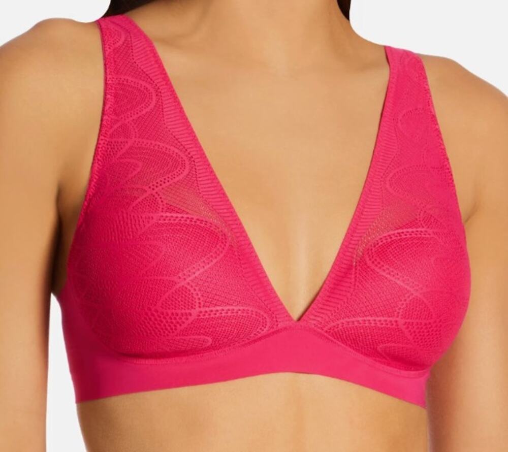 DKNY Lace Comfort Wireless Plunge Bra Size S Raspberry Hot Pink Bralette NWOT